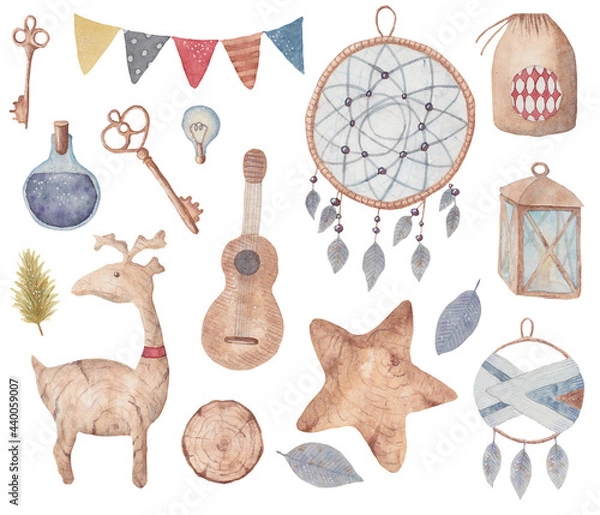 Obraz Watercolor illustration of vintage and eco-friendly elements