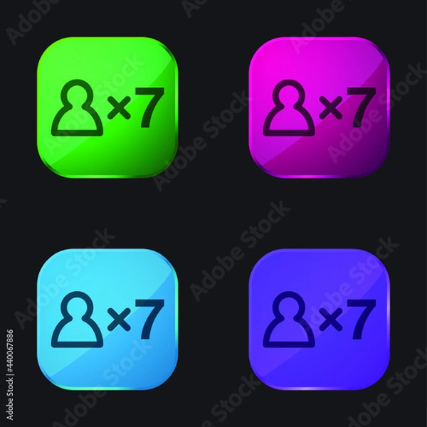 Fototapeta 7 Persons Symbol four color glass button icon
