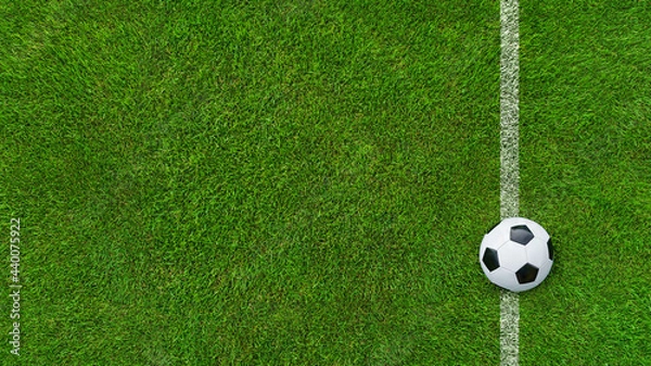 Fototapeta classic soccer ball on textured real green lawn