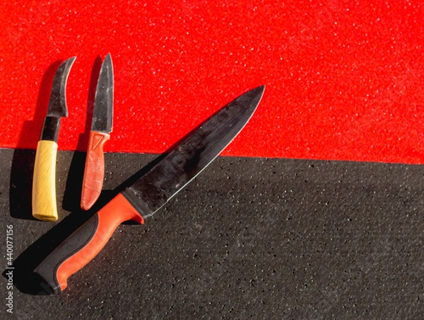 Fototapeta a variety of knives that are very unique and interesting. very good to use for cooking utensils or ingredients for slicing spices, meat or other ingredients.