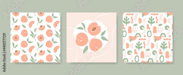 Fototapeta Simple peach seamless pattern. Hand drawn design templates. Vector collection of summer prints.