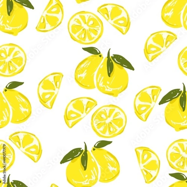 Fototapeta Hand drawn Lemon background pattern seamless trend print for textile