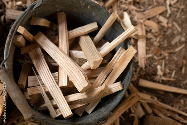 Obraz Bucket of wood kindling