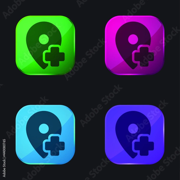 Obraz Add Location four color glass button icon