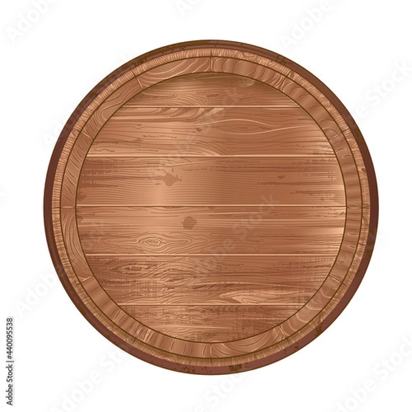 Fototapeta the top of the antique barrel is made of light wood with a texture. Isolated on a white background