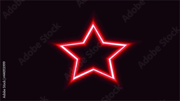 Fototapeta Realistic glowing Star shaped neon  frame isolated on red  background. Shining and glowing neon effect with wires, Vector illustration,Neon effects