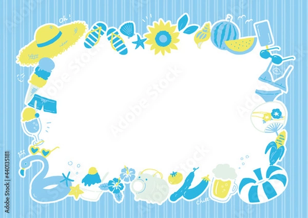 Obraz ポップな夏の手描きイラストフレーム【ブルー×イエロー】