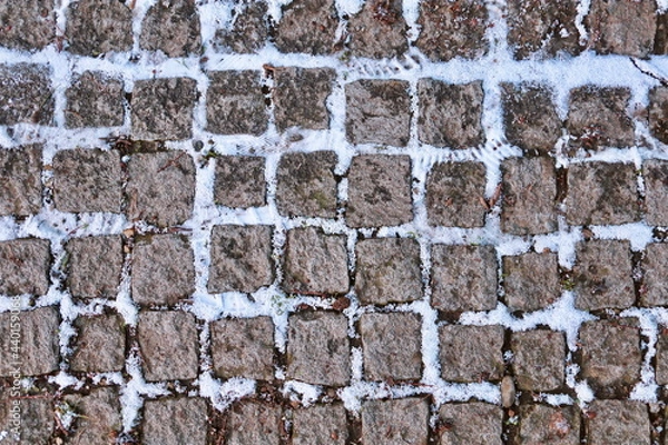 Obraz Cobblestone Closeup with the Snow Between the Cubes