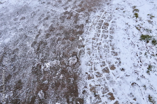 Obraz Cobblestone Road Covered with the Snow