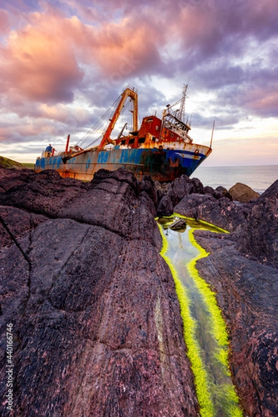 Fototapeta MV Alta Ghost Ship The MV Alta, which washed up on the Southeast coast of Ireland in County Cork, on the 16th of February 2020 Ballycotton by Storm Dennis - Ireland