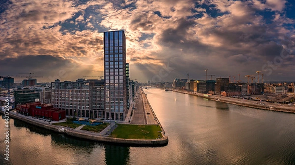 Fototapeta Dublin  Ireland - Aerial view of Dublin dockland district with the Capital Dock apartment block in the centre