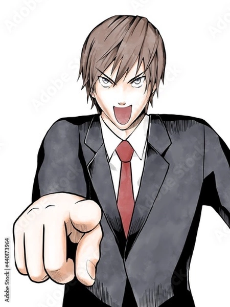 Fototapeta 漫画風カラー_指差して決定するサラリーマン