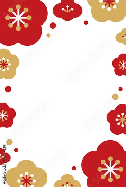 Obraz 和風　梅の花のフレーム素材（縦向き）