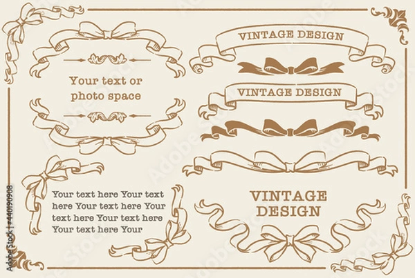 Obraz アンティークなリボンの装飾フレーム、飾り罫、オーナメントのベクターセット