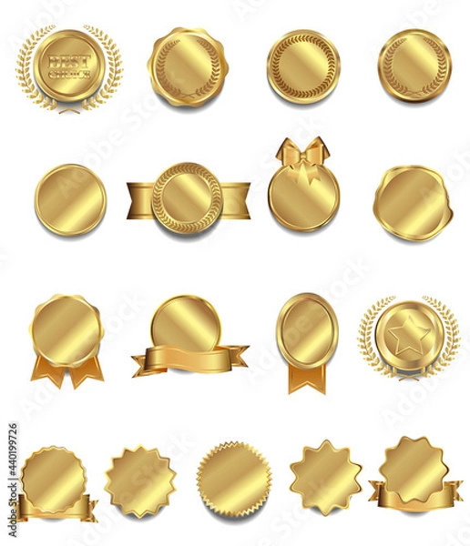 Obraz メダル 王冠 エンブレム リボン セット フレーム 金