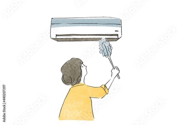 Obraz クーラーを掃除する女性のイラスト
