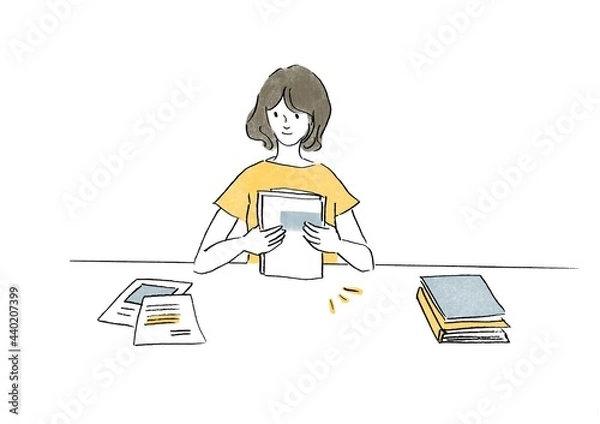 Fototapeta 書類を片付ける女性のイラスト