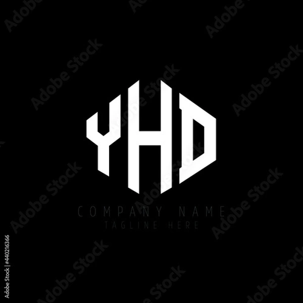 Obraz YHD letter logo design with polygon shape. YHD polygon logo monogram. YHD cube logo design. YHD hexagon vector logo template white and black colors. YHD monogram, YHD business and real estate logo. 