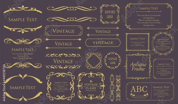 Fototapeta エレガントでゴージャスなフレームデザインセット。アンティークな罫線、ビンテージ調のプレート