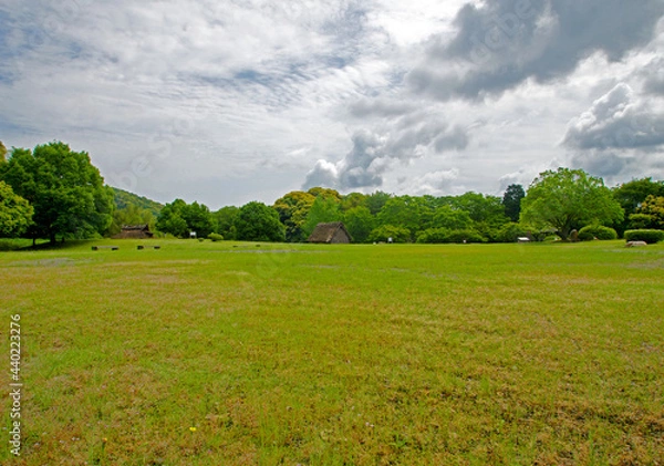 Obraz 春の雲が多い日の緑の遺跡公園