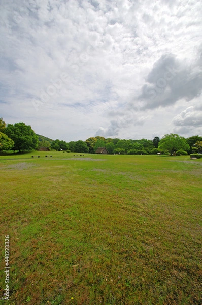 Obraz 春の雲が多い日の緑の遺跡公園