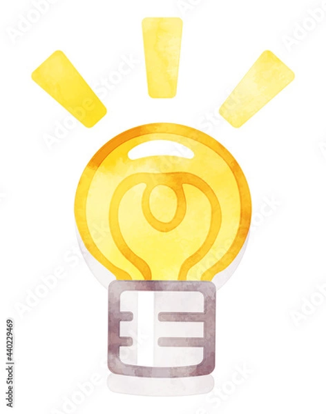 Obraz アイデア、ヒント、ひらめき 電球のイラスト水彩風