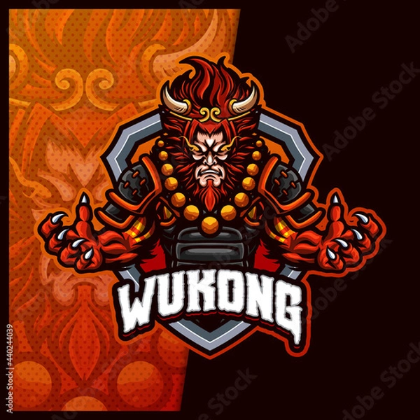 Fototapeta Wukong monkey king Monster mascot esport logo design illustrations vector template, Devil Ninja logo for team game streamer youtuber banner twitch discord, full color cartoon style