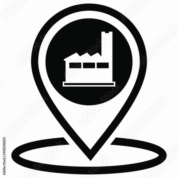 Fototapeta Factory location icon. Factory picture. Dirty production. Exhausts to the atmosphere. Vector icon.