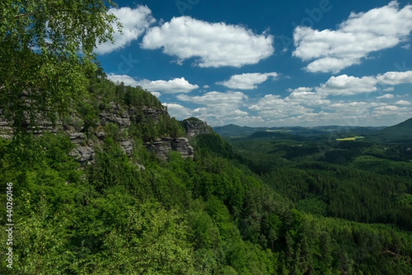 Fototapeta View of the surroundings from the Pravčická gate in Bohemian Switzerland.