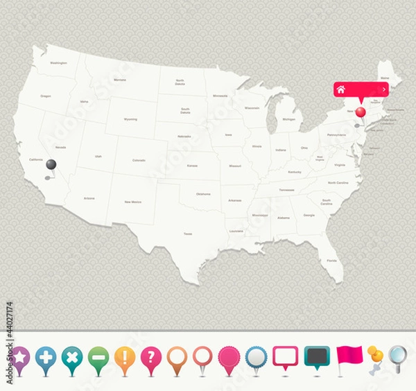 Obraz Mapa USA z pinami