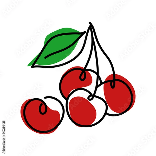 Obraz Oneline cherries.Trendy monoline,continuous line berry.Vector hand drawn illustration of healthy food.