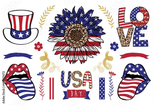 Fototapeta Happy 4th Of July Collections Set