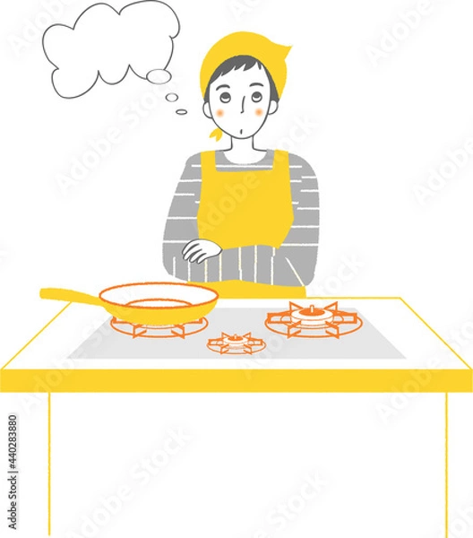 Obraz キッチンで何か考えている男性。