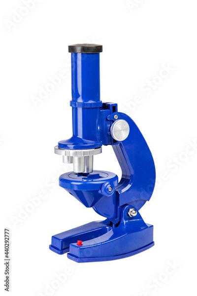 Fototapeta Blue microscope on white background, isolated image