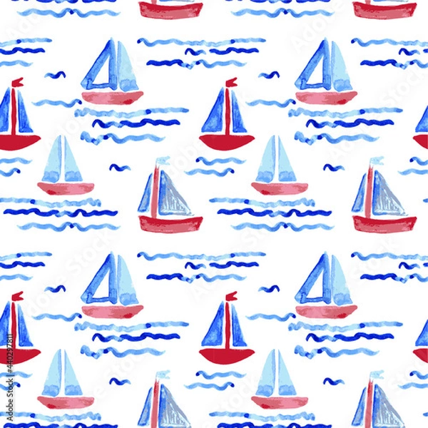 Fototapeta Seamless pattern with boats. 