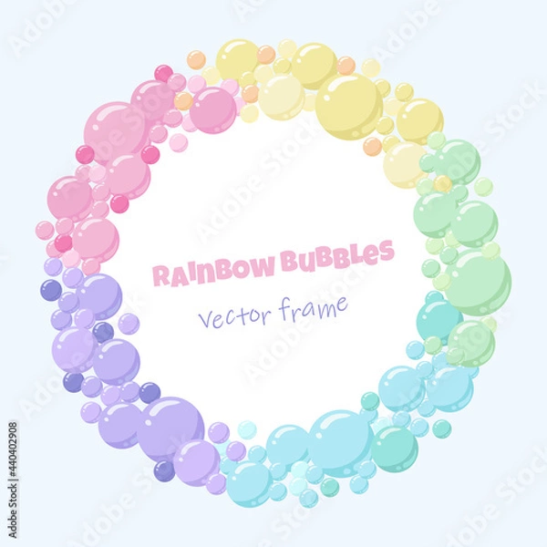 Obraz Vector pastel rainbow colors round frame of baloons or bubbles. Great template for greeting card and kids party designs.