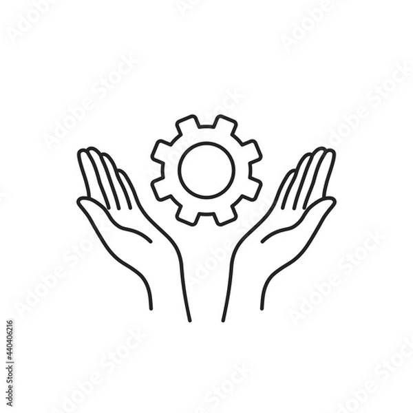 Obraz two thin line hands with cogwheel like support