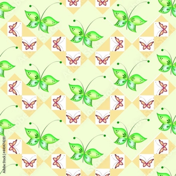 Obraz Cheerful pattern with colorful butterflies. Regular seamless pattern.Seamless pattern, funny background.