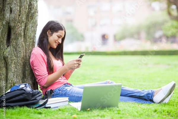 Obraz Hispanic college student texting