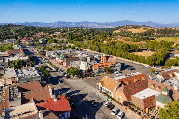 Fototapeta air view of the small town Solvang in California a town that is A little slice of Denmark in Southern California