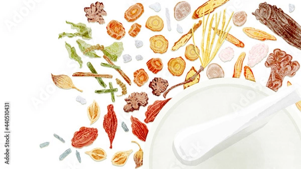 Obraz 漢方生薬「防風通聖散」手描き水彩風イラスト