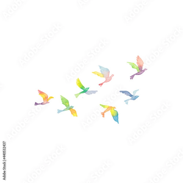 Obraz 虹色の鳥の群れ