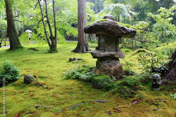 Obraz 苔の庭と石灯篭