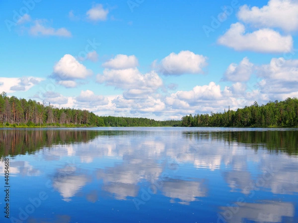 Fototapeta Summer landscape with the lake and clouds