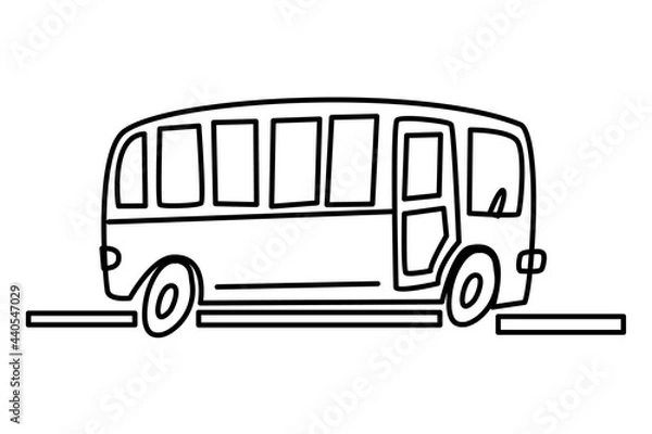 Fototapeta A bus drawn by hand with a contour. Contour drawing, icon