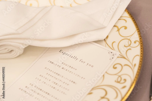 Fototapeta 結婚式のテーブルコーディネート・メッセージカード