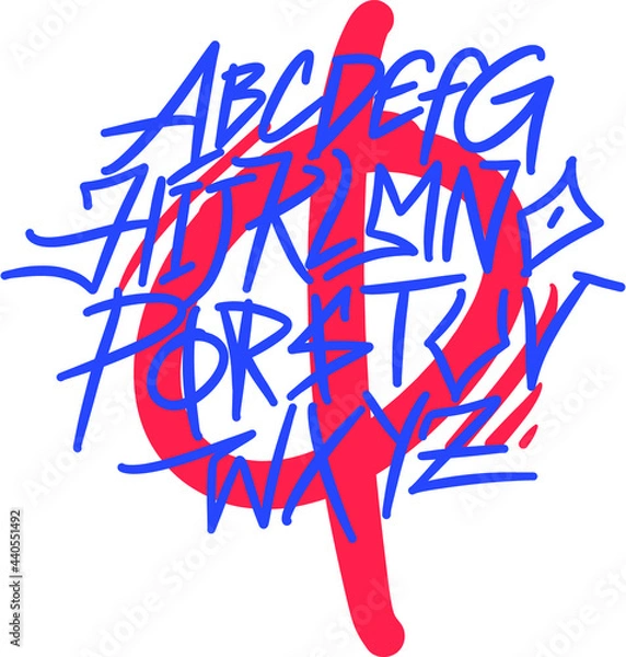 Fototapeta Graffiti Alphabet handwriting, vector, hand letter, brush, vintage
