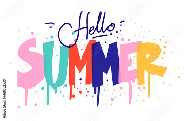 Fototapeta Hello summer. colorful typography style.
