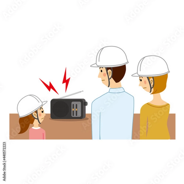 Obraz ラジオで避難情報を聞く家族