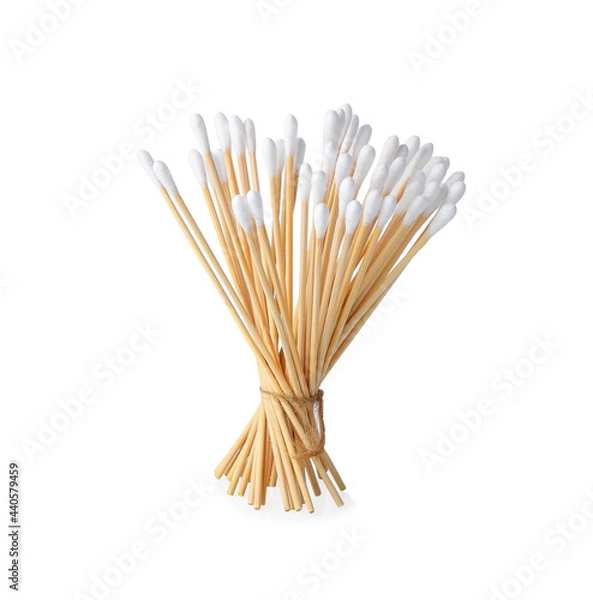 Fototapeta Cotton buds wooden stick on white background